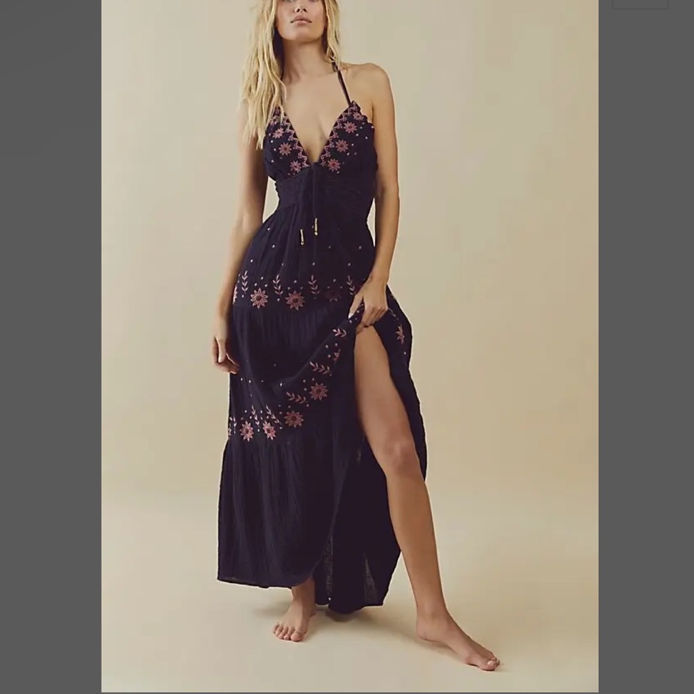 FREE PEOPLE Real Love Embroidered Dress in Black